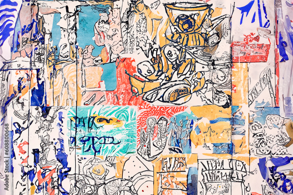 Naklejka premium abstract sketches colorful painting , wall art print illustration