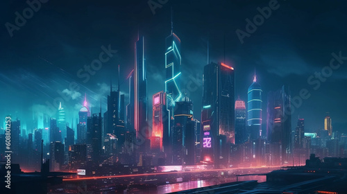 Futuristic City at Night, Generated Ai