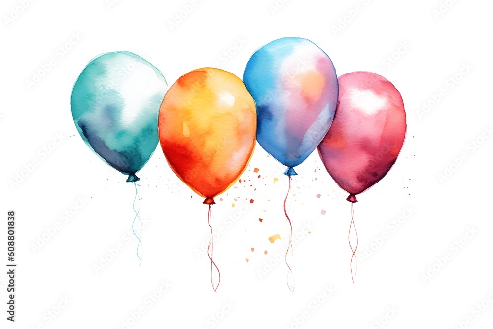 Set of watercolor air balloons isolated on white. Colorful hand painted greeting elements illustration. Set of watercolor air balloons isolated on white. Colorful hand painted greeting elements illustration.