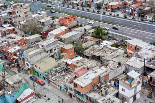 Photo of an aerial view of the vibrant cityscape of La Villa 31 in Argentina