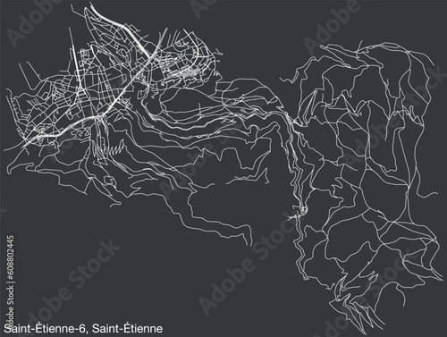 Detailed hand-drawn navigational urban street roads map of the SAINT-ÉTIENNE-6 CANTON of the French city of SAINT-ÉTIENNE, France with vivid road lines and name tag on solid background