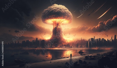 End of the World Apocalyptic Epic Scene Spectacular, Global Nuclear War. Generative AI.