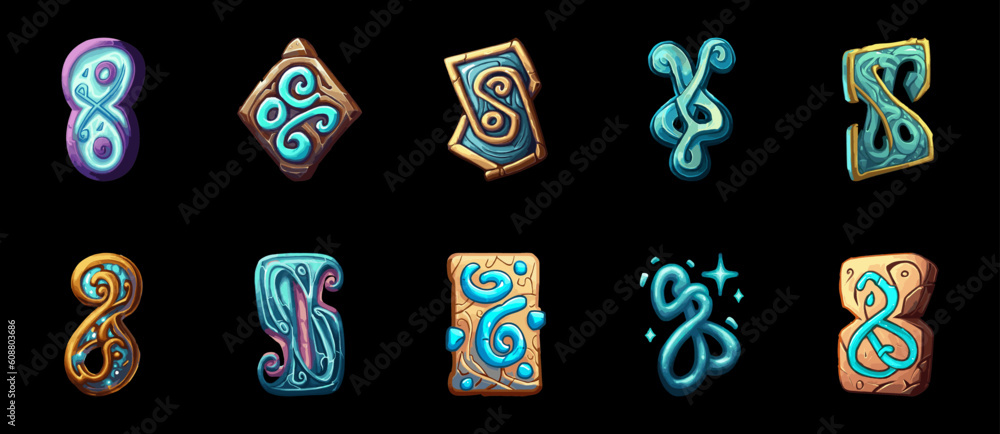 Fototapeta premium Game artefact icon set isolated on black background. Trendy for website, apps and UI. Eps10 vector illustration.