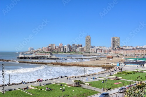 Photo of a beautiful beach with a stunning cityscape in the background in Mar del Plata, Argentina