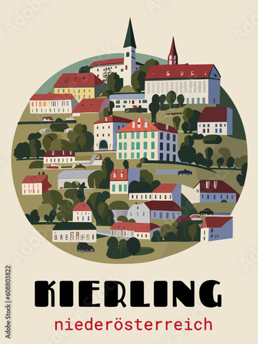 Kierling: Beautiful vintage-styled poster with an Austrian cityscape with the name Kierling in Niederösterreich