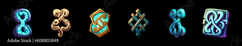 Game artefact icon set isolated on black background. Trendy for website, apps and UI. Eps10 vector illustration.