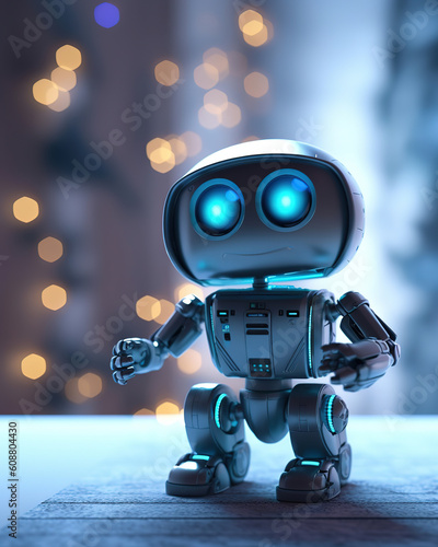 little cute robot, bokeh background, generative ai 