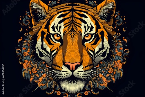 Beautiful cartoon Tiger portrait, printable wallpaper, perfect for printing, animal print graphic design