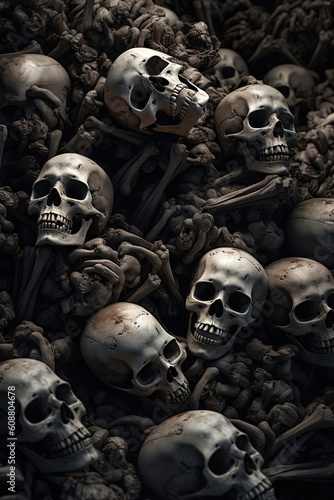 pile of skeletons, skulls, grim, generative ai  © vvalentine
