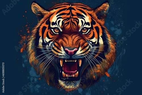 Cool intimidating Tiger portrait  printable wallpaper  perfect for printing  animal print graphic design