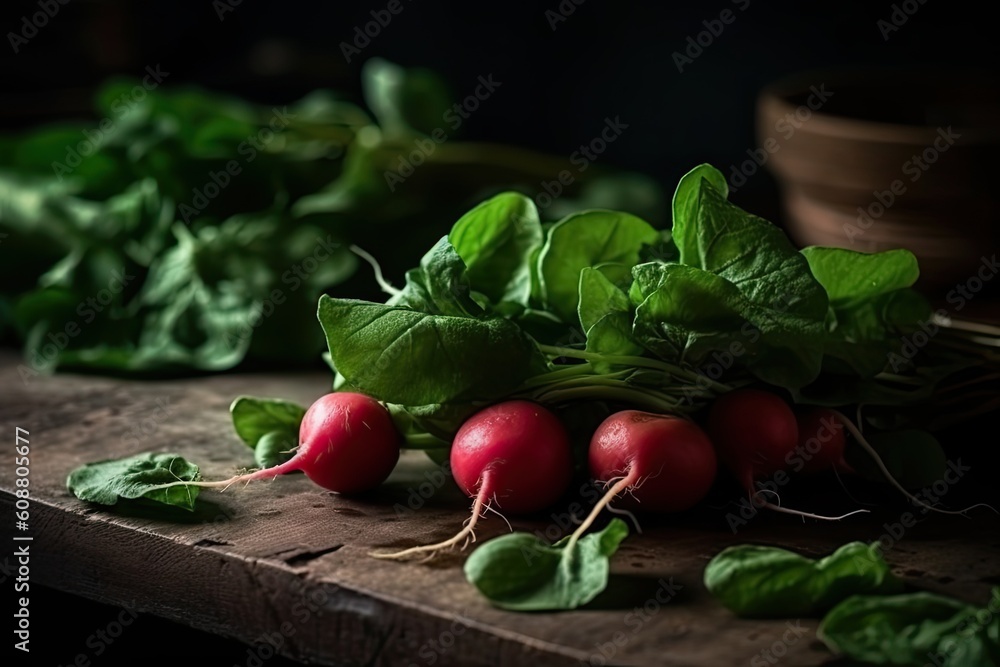 Radish on the table. Generative AI. Radish on the table. Generative AI.