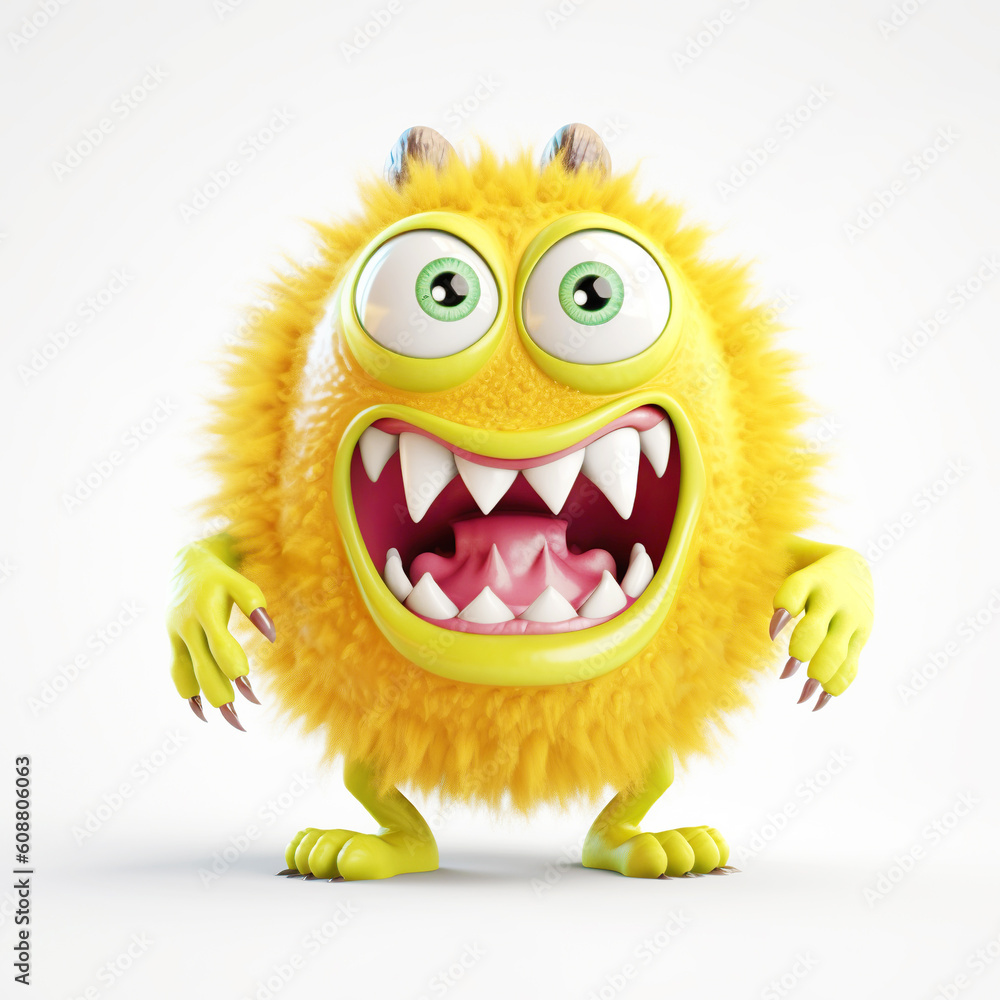 monster, funny cartoon isolated on white background, yellow, Generative AI