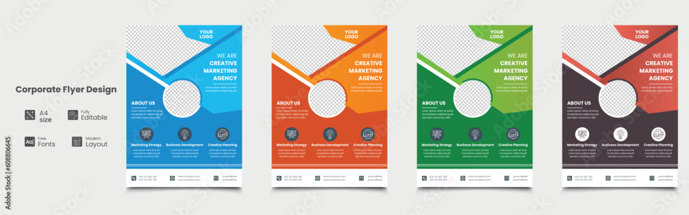 a bundle of 4 templates of a4 flyer, vector illustration template in A4 size, perfect for creative professional business, flyer in A4 template .