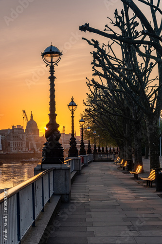 River Thames riverbank near Waterloo Bridge in the morning, London, South Bank © tomeyk