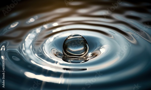  a drop of water that is in the middle of the water. generative ai
