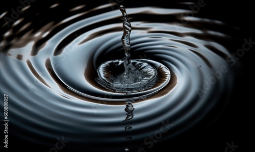  a water drop with a black background and a black background. generative ai