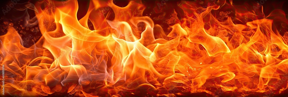 Fire flames isolated on black background. Abstract fire flames texture background. Created with Generative AI tools Fire flames isolated on black background. Abstract fire flames texture background. Created with Generative AI tools