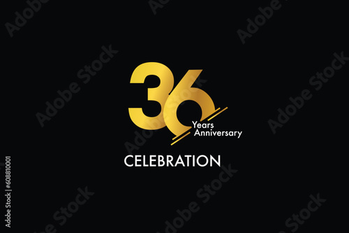 36th, 36 years, 36 year anniversary gold color on black background abstract style logotype. anniversary with gold color isolated on black background, vector design for celebration vector
