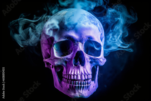 colorful skull with smoke coming out of skull s head and eyes    created with Generative AI Technology