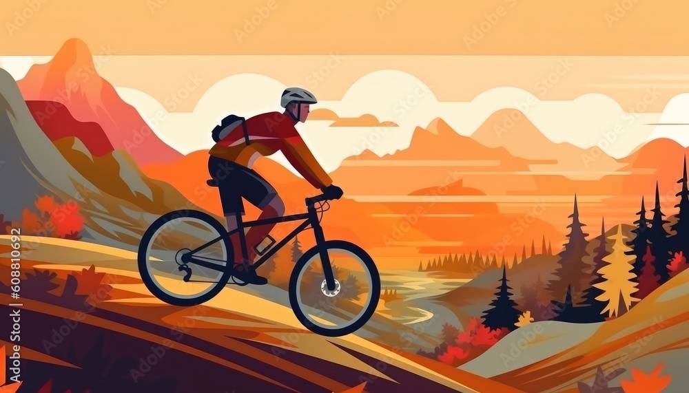 A man speeds downhill on his mountain bike. (Illustration, Generative AI)