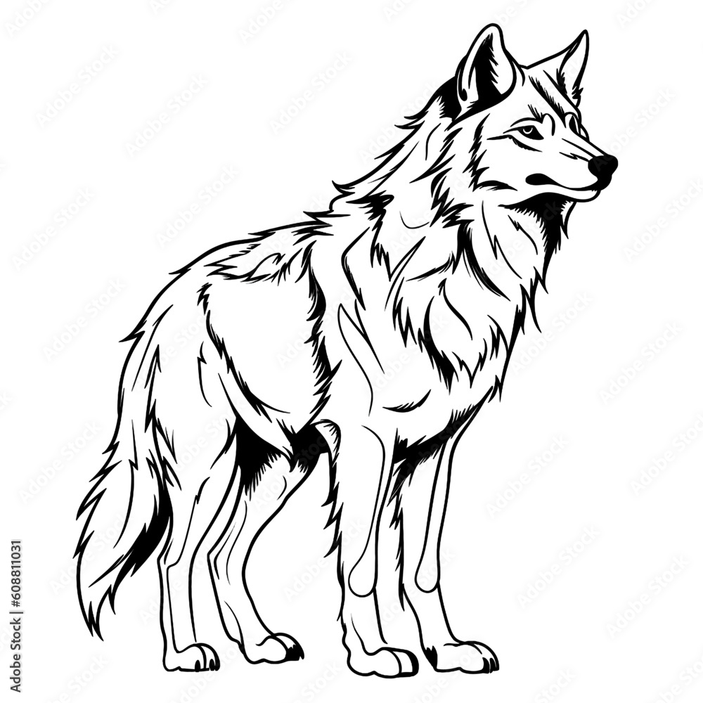 This stunning piece of digital art brings to life the majestic essence of the wolf in a captivating and minimalist style. The intricate black .