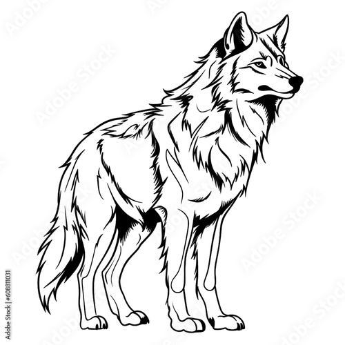This stunning piece of digital art brings to life the majestic essence of the wolf in a captivating and minimalist style. The intricate black .