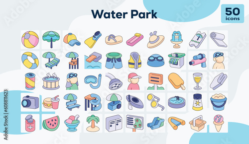 Water park color icons pack