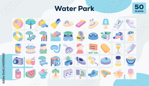 Water park flat icons pack
