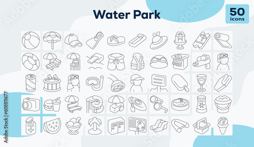 Water park lineal icons pack