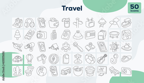 Travel lineal icons pack