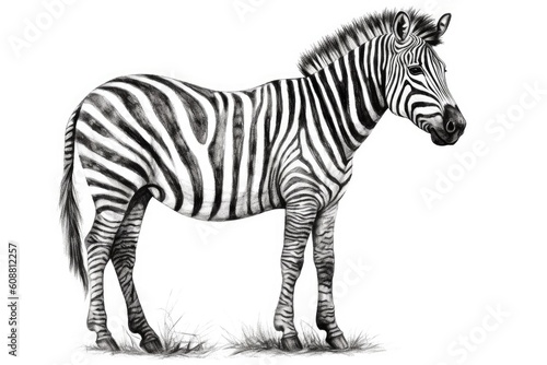 Cute Zebra drawing on white background - generative AI © HandmadePictures