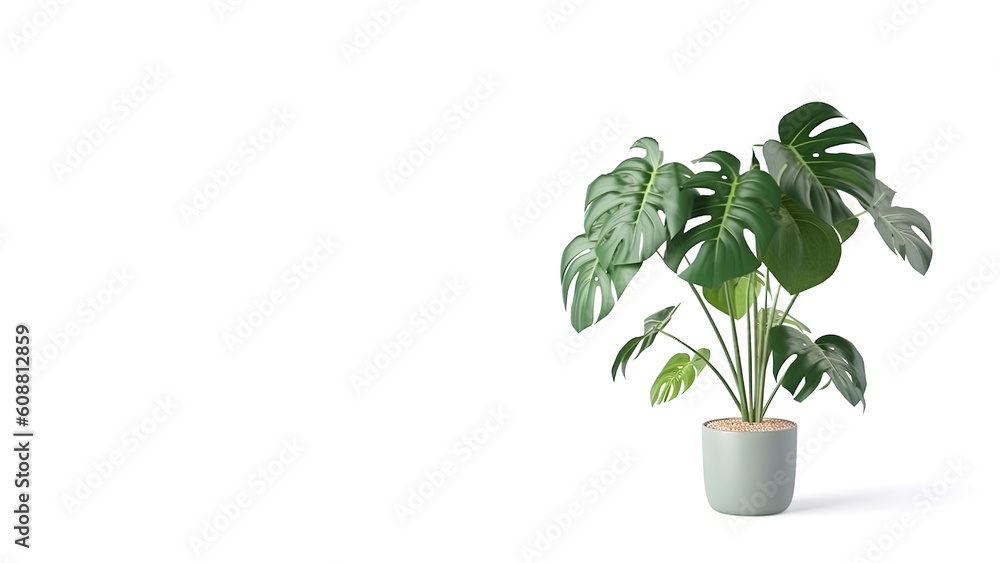 Monstera tree in pot on white background with copy space (Generative AI) Monstera tree in pot on white background with copy space (Generative AI)