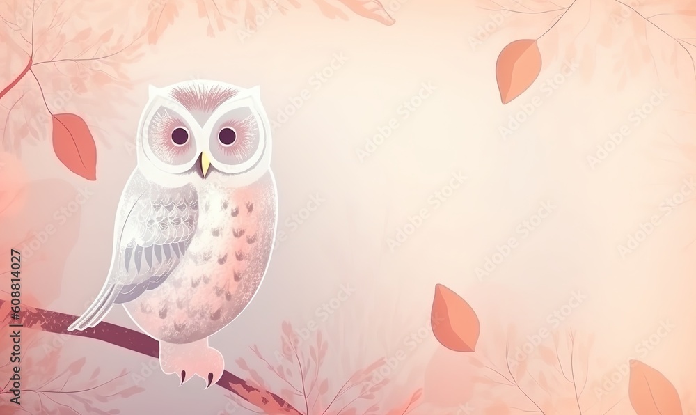 a white owl sitting on a branch with leaves around it. generative ai a white owl sitting on a branch with leaves around it. generative ai