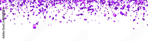 Falling violet cut out foil ribbon confetti background with space for text.