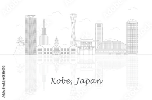 Outline Skyline panorama of city of Kobe, Japan - vector illustration