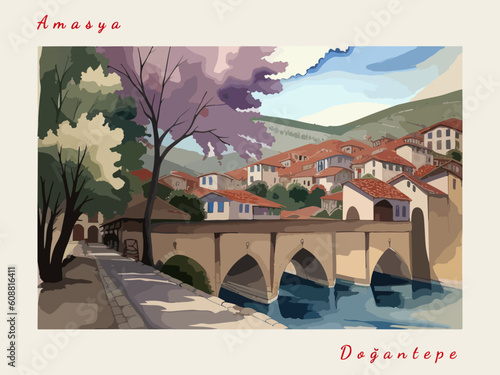 Doğantepe: Postcard design with a scene in Turkey and the city name Doğantepe