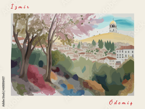 Ödemiş: Modern illustration of a Turkish scene with the name Ödemiş in İzmir