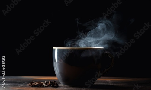  a cup of coffee with smoke coming out of the top. generative ai
