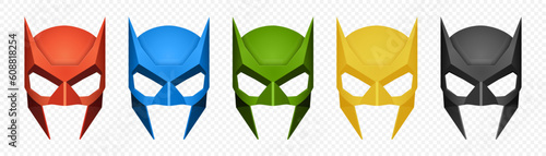 Vector Super Hero Masks Set. Face Character, Superhero Comic Book Mask Collection. Superhero Photo Props, Women and Men Masks, Carnival Face Mask, Glasses Isolated on White