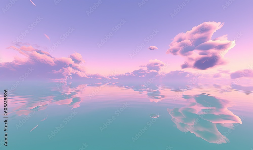 a painting of a sky with clouds and water in the foreground. generative ai a painting of a sky with clouds and water in the foreground. generative ai