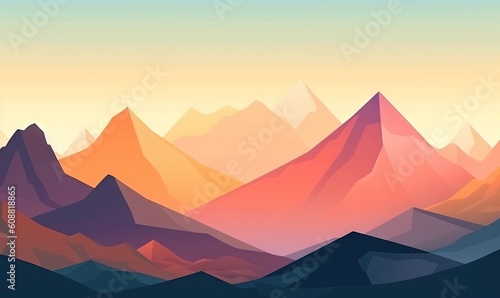  a mountain range with a sunset in the background and a blue sky in the foreground.  generative ai © Anna