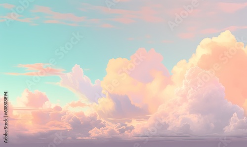  a plane flying through a cloudy sky with pink and blue clouds.  generative ai
