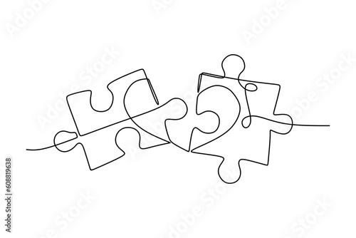 continuous line drawing of solving jigsaw puzzles heart