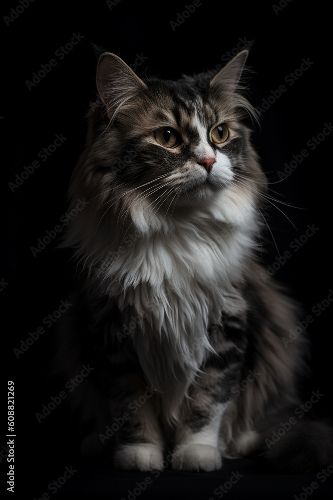 maine coon cat on a black background