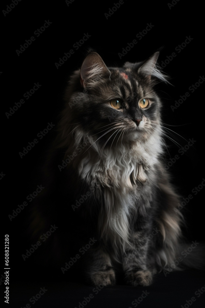 maine coon cat on a black background