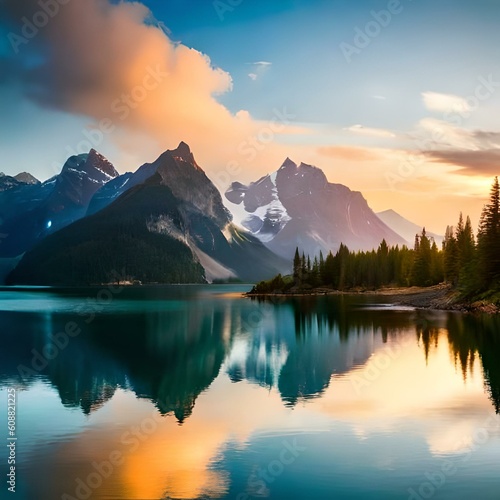 hermoso paisaje de un lago con unas impactantes montañas, beautiful landscape of a lake with impressive mountains, for wallpapers.