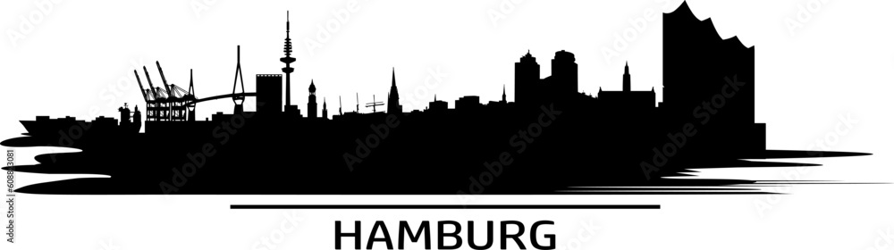 Vektor Skyline Hamburg mit Schriftzug