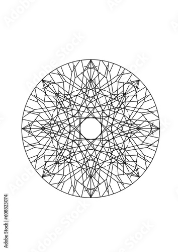 Kreisfläche gefüllt mit einem rotationssymmetrischen netzartigen linienmuster, modern art