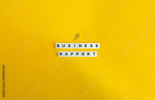 Business Rapport Banner and Concept Image. Block Letter Tiles on Yellow Background. Minimal Aesthetic. photo