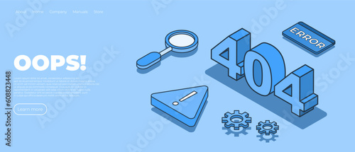 Design template for web page with 404 error. Web page error concept. Flat isometric vector illustration